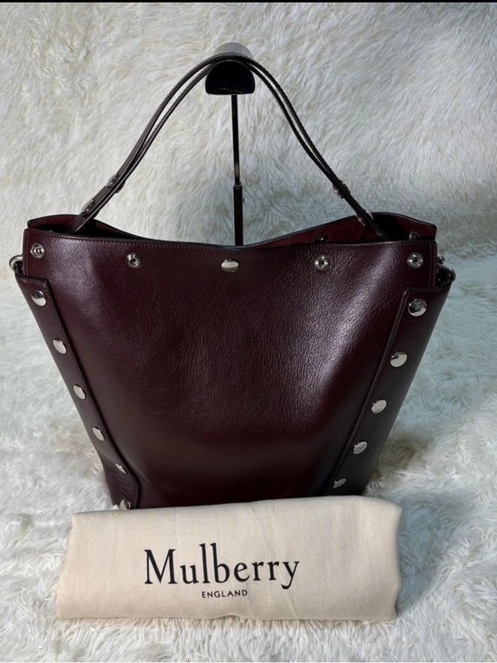 Mulberry Handbags - Mulberry Leather Tote in Deep Burgundy with Silver Studs